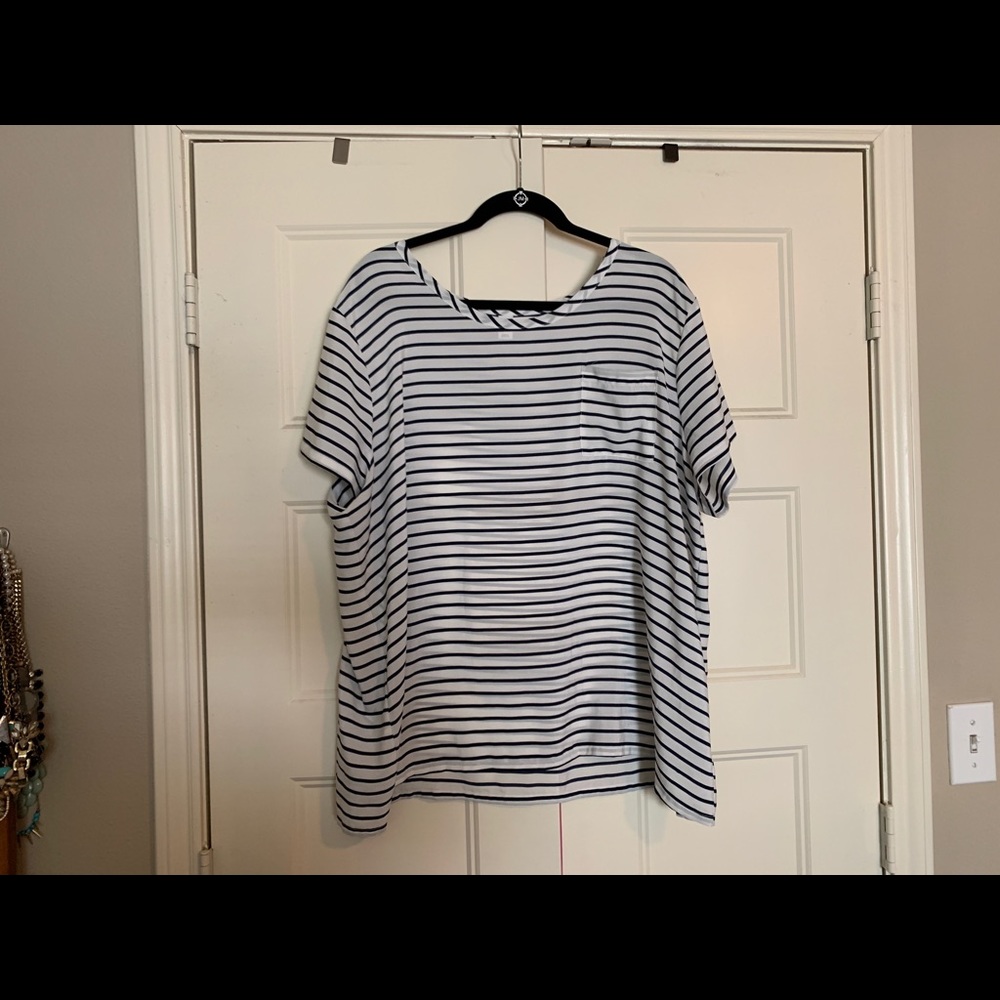 Navy striped short sleeve blouse